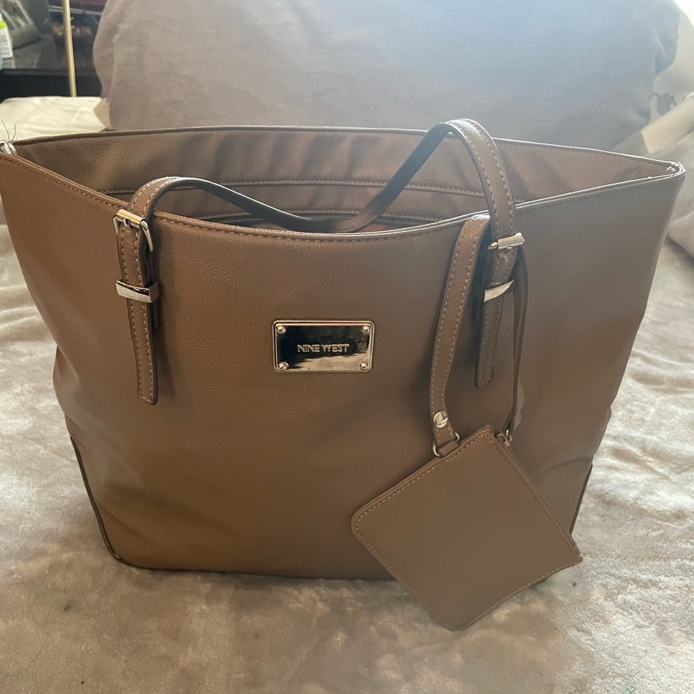 Nine West Tan Large “It Girl” Tote with attached coin purse